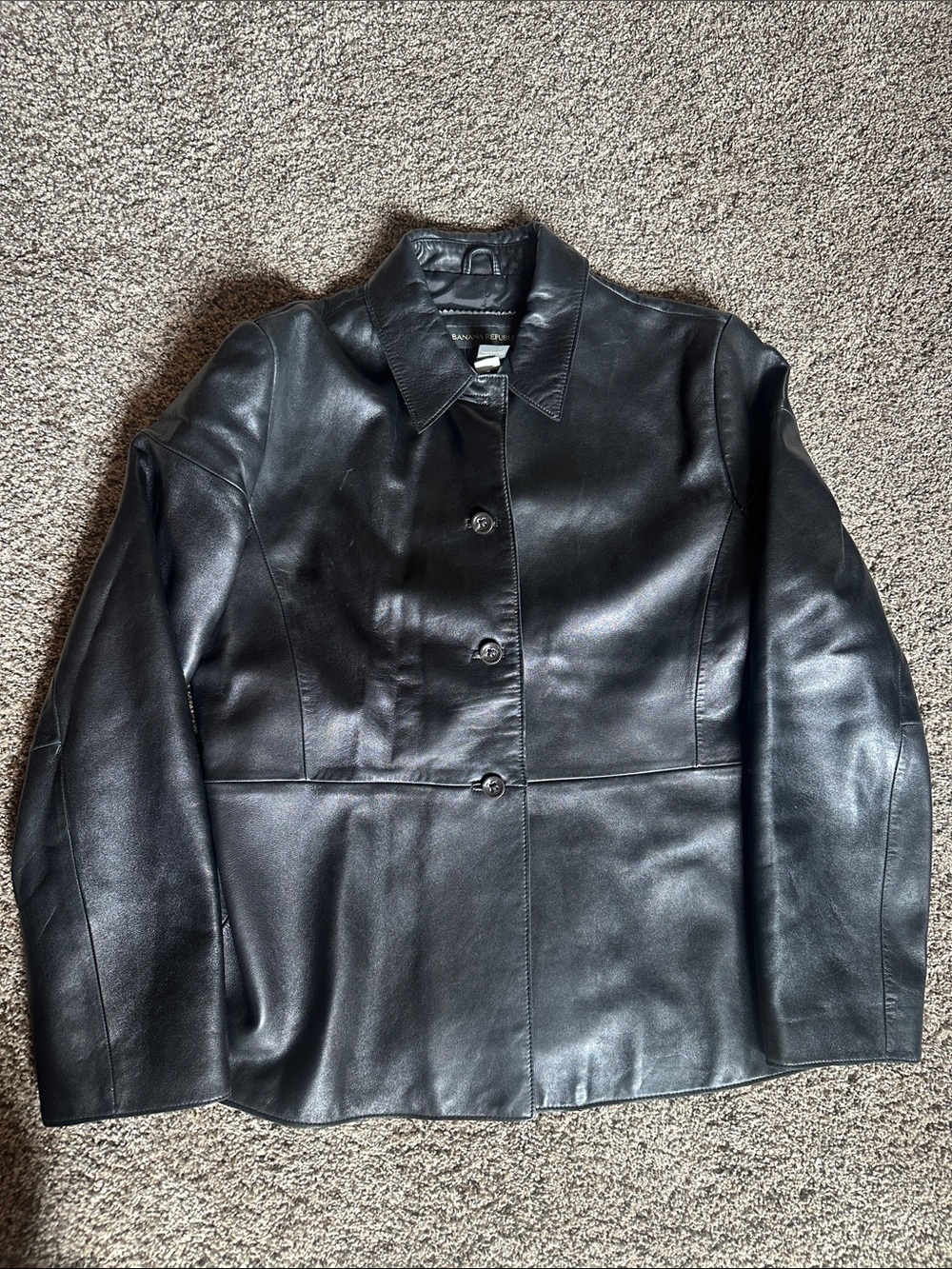 Banana Republic Black Leather Button-Front Jacket